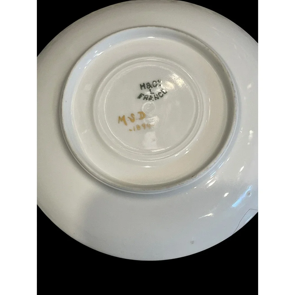 Haviland & Co Limoges France Floral Gold Gilt Demitasse Cup and Saucer Set